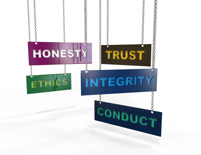 Integrity Trust Ethics hanging word on chain